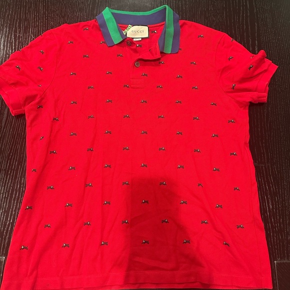Gucci Red Polo Shirt with Green Collar